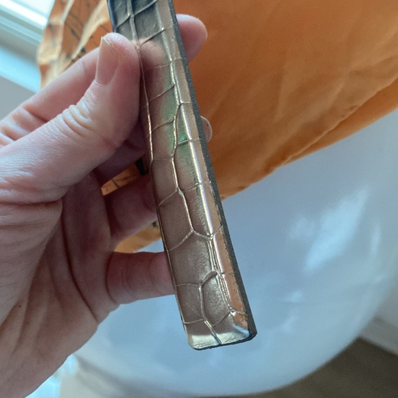 Vintage 90s Adjustable Metallic Silver Exotic Crocodile Italian Leather Belt - Picture 8 of 9